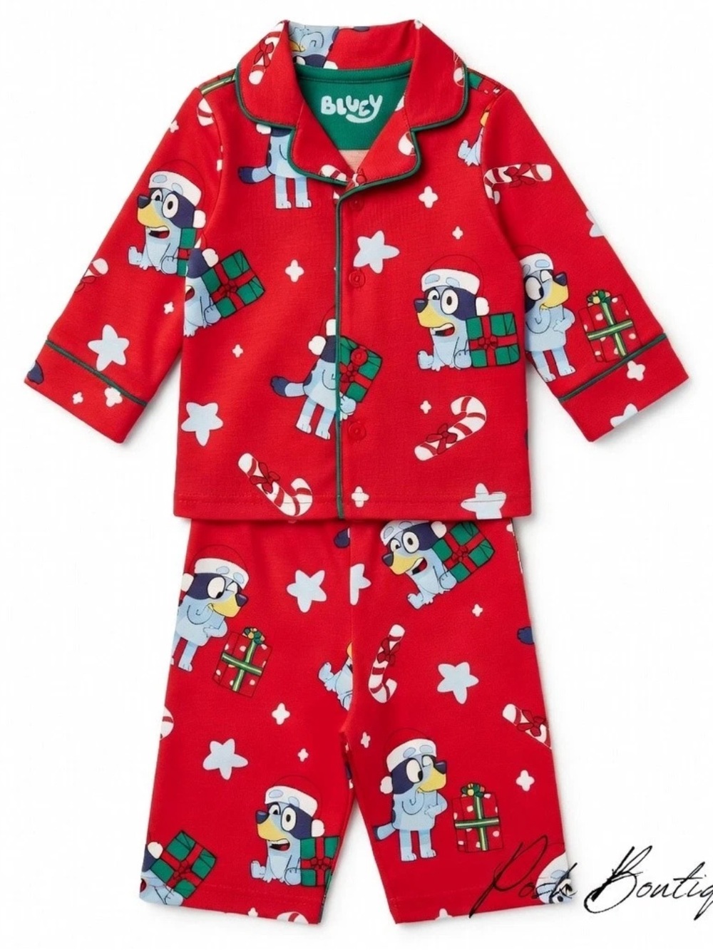 Disney Flannel BLUEY Christmas Pajamas Set PJ’s Toddler 3T Red Cozy Button Top